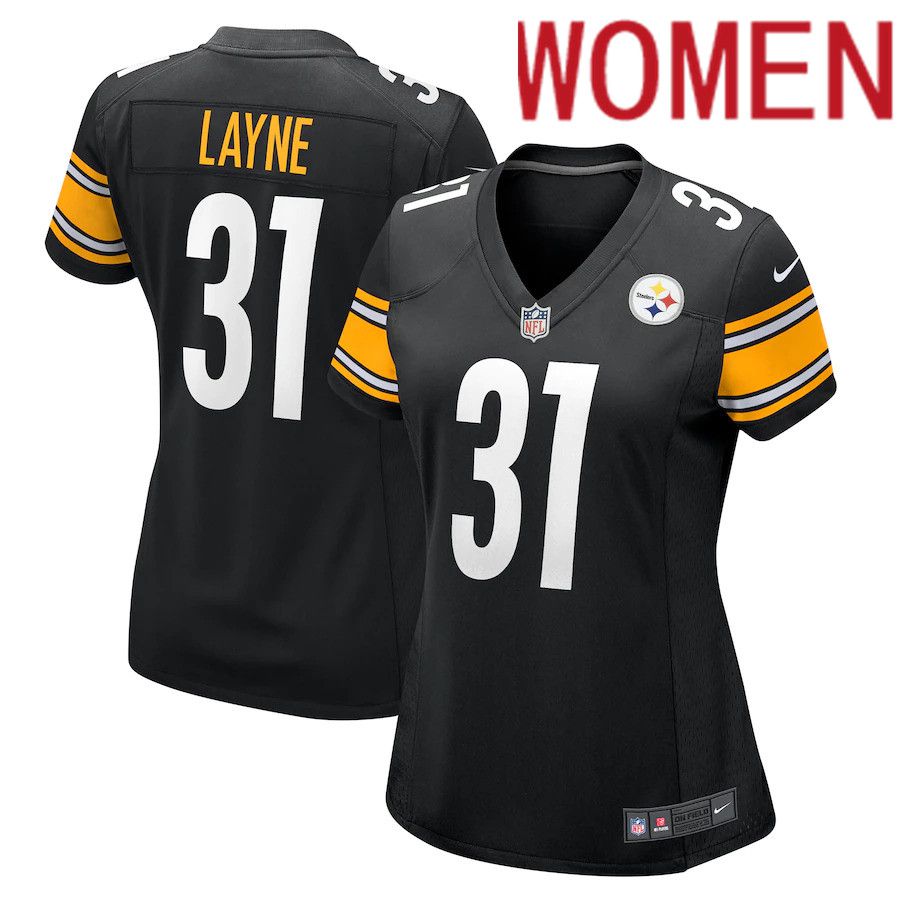 Women Pittsburgh Steelers 31 Justin Layne Nike Black Game NFL Jersey